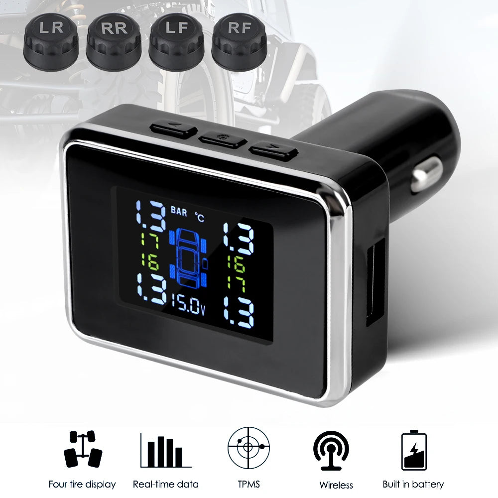 Wireless Car TPMS Tire Pressure Monitoring & Alarm System