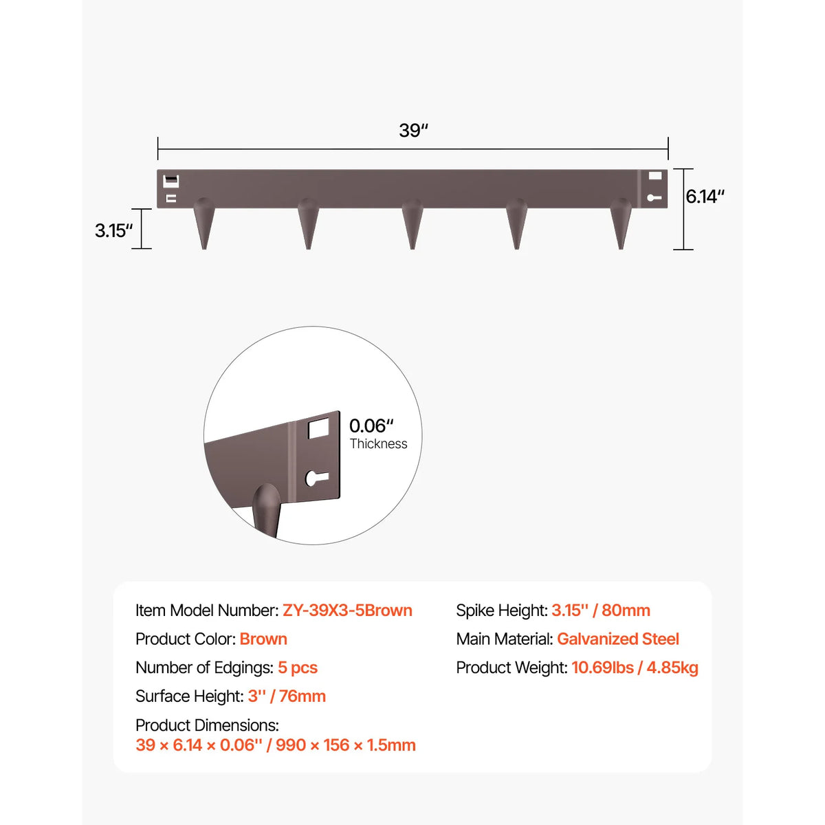 SucceBuy Flexible Steel Landscape Edging (5-Pack, 39x3")