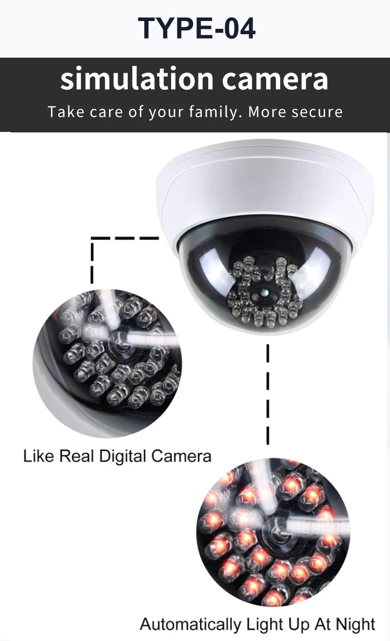 Dummy Dome Security Camera with Red LED Light