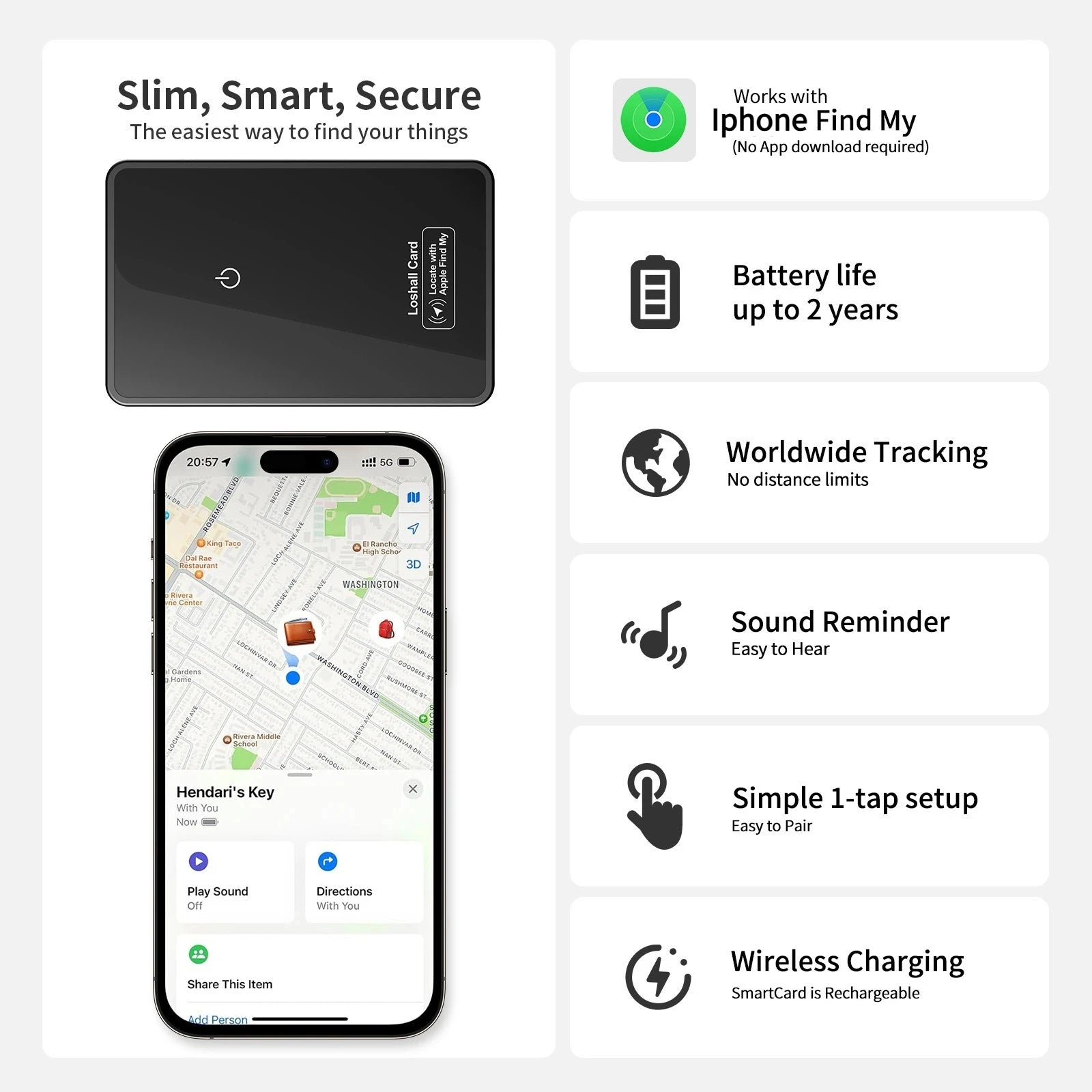 Ultra-Slim Rechargeable Smart Wallet Tracker for Apple Find My
