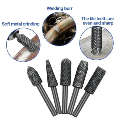 5-Piece Steel Rotary Rasp File Set (6mm Shank)