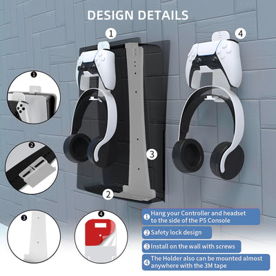 PS5 Slim Metal Wall Mount with Controller & Headset Holders