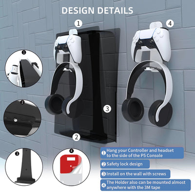 PS5 Slim Metal Wall Mount with Controller & Headset Holders