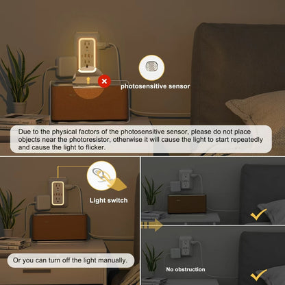 Outlet Extender with USB-C & Night Light