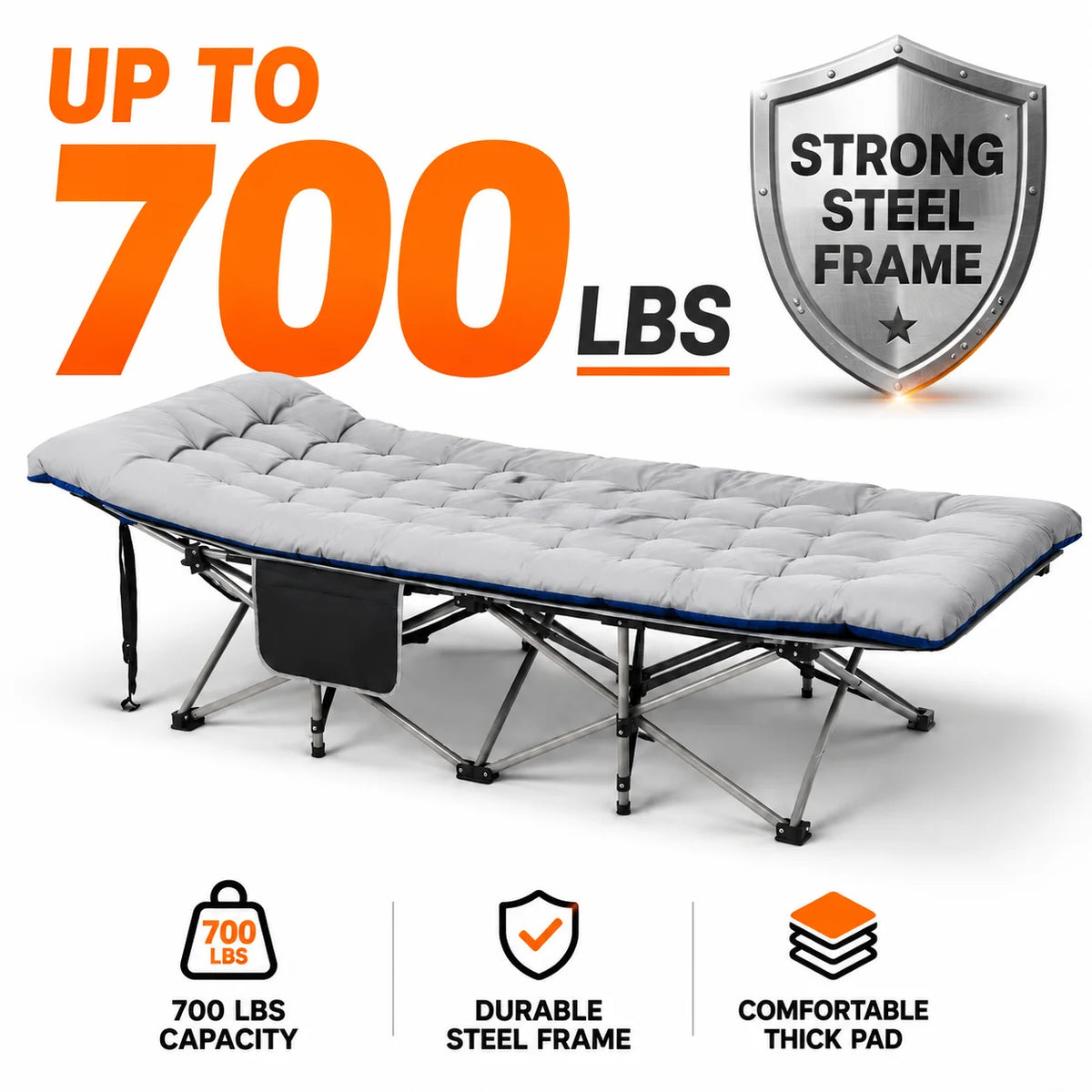 Heavy-Duty Folding Camping Cot with Padded Mattress