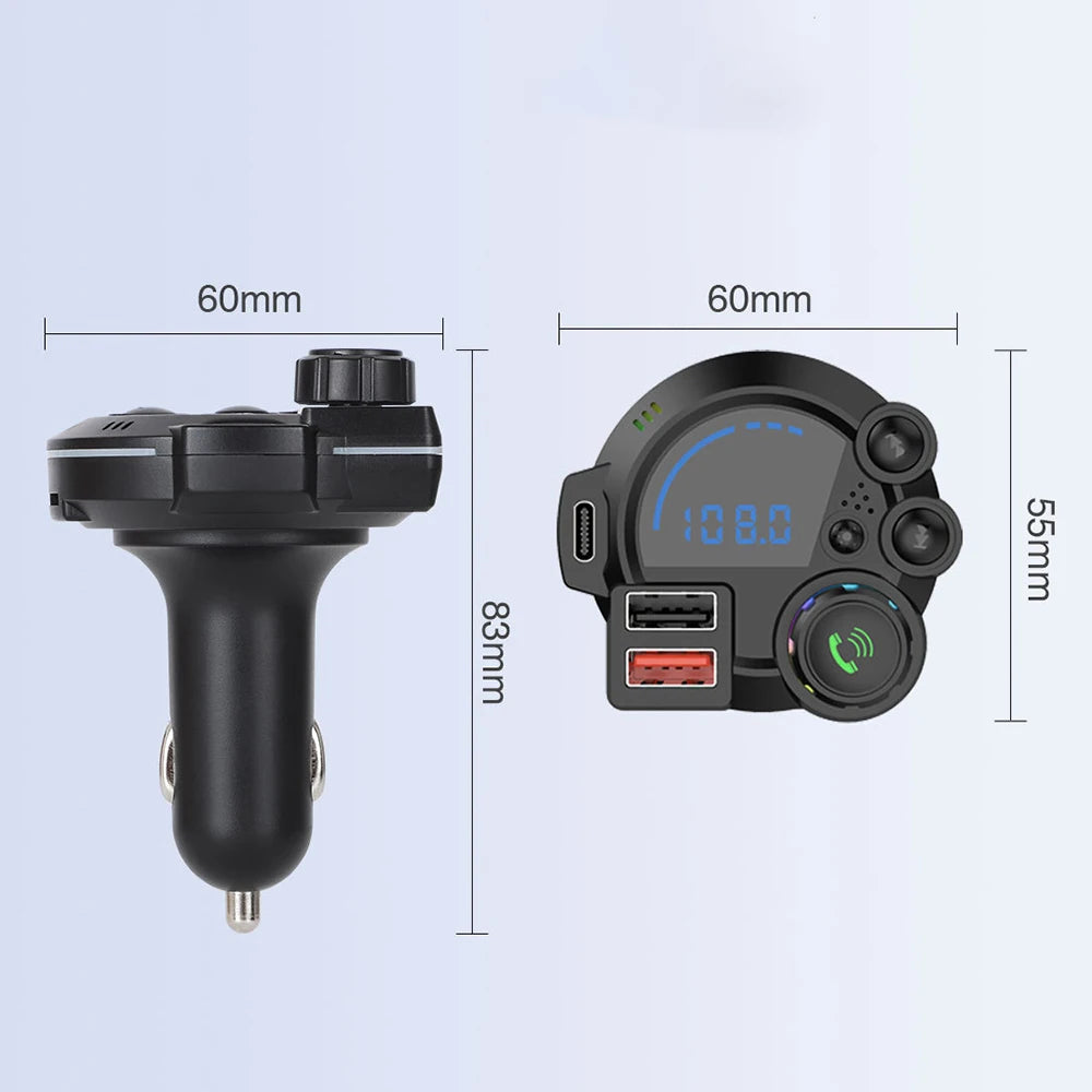 Bluetooth 5.3 Car FM Transmitter & Fast Charger
