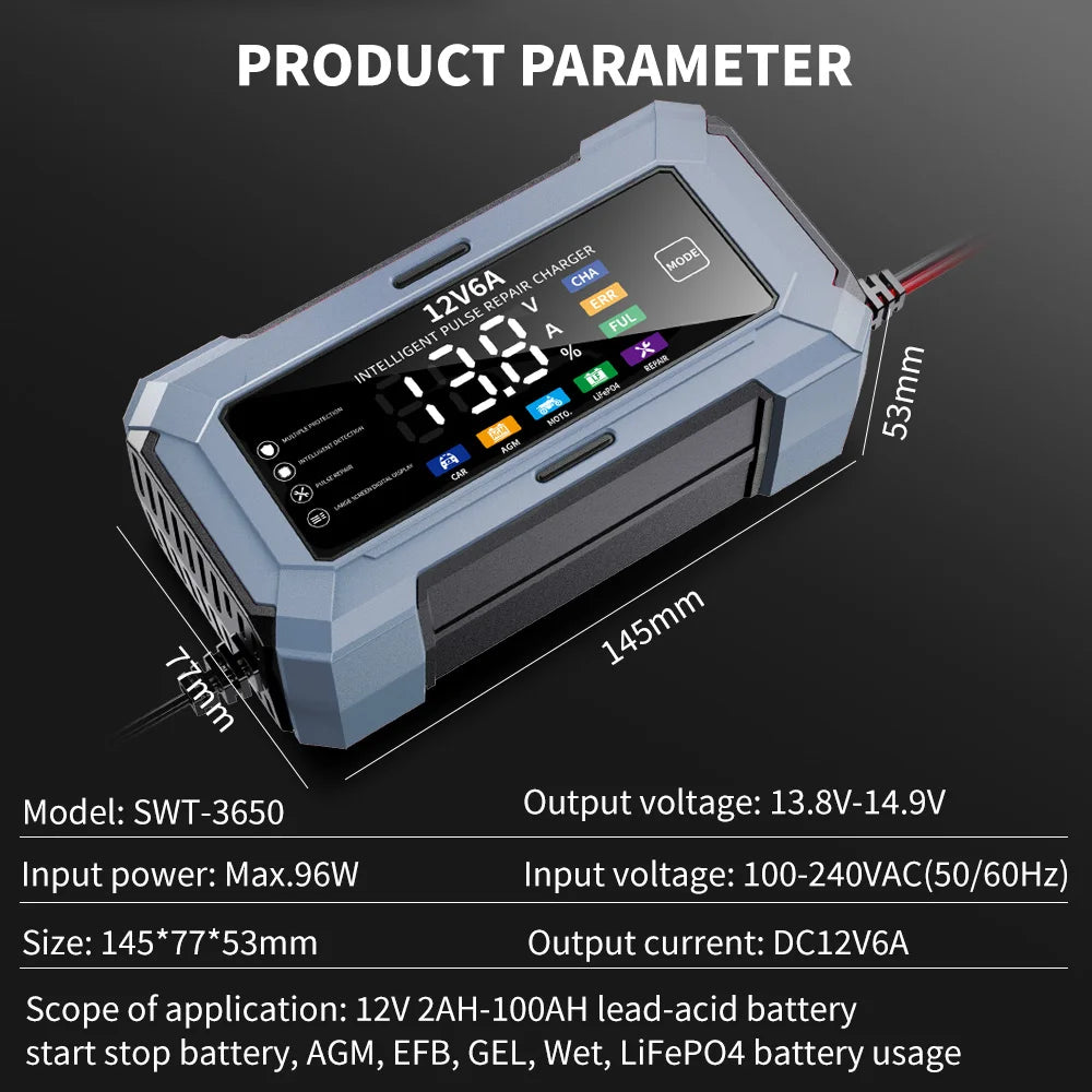 6A 12V Smart Battery Charger