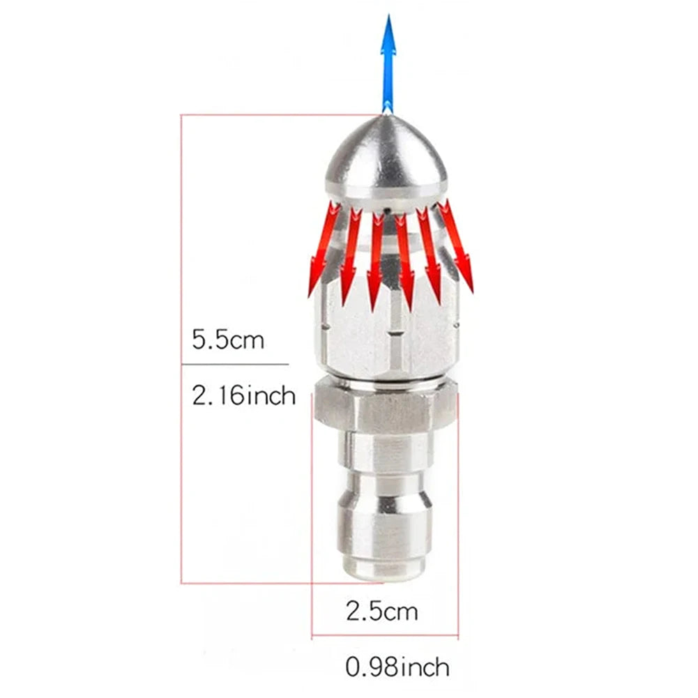 Stainless Steel Sewer Jetter Nozzle (1/4" Quick Connector, 5000 PSI)