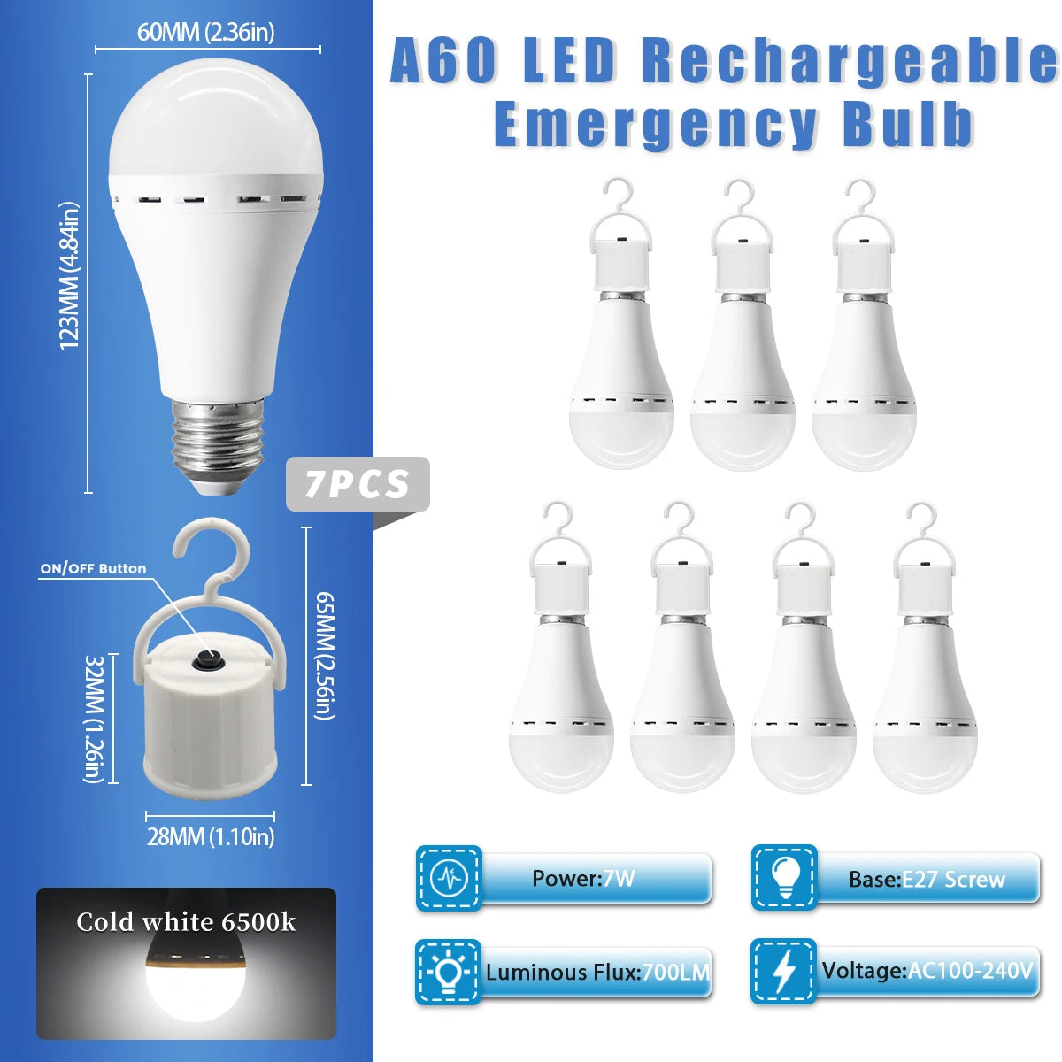 A60 E27 Rechargeable Emergency LED Bulbs