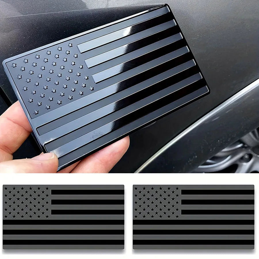 2-Pack 3D Black American Flag Metal Emblem Decals