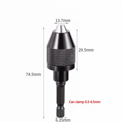 1/4" Hex Shank Keyless Drill Chuck Adapter (0.3mm–6.5mm Clamping Range)