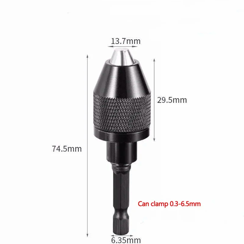 1/4" Hex Shank Keyless Drill Chuck Adapter (0.3mm–6.5mm Clamping Range)