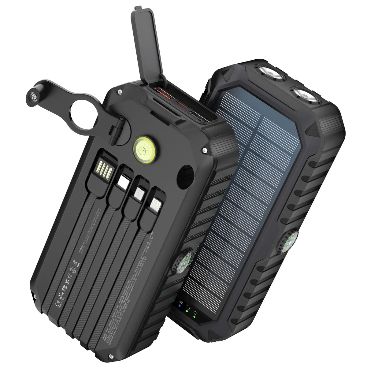 40,000mAh Solar Power Bank with Hand Crank & Built-In Cables