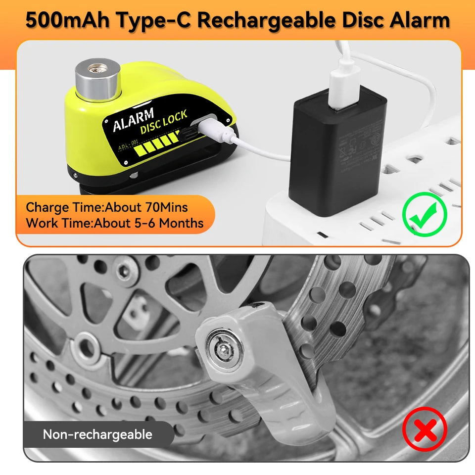120dB Motorcycle Disc Brake Alarm Lock