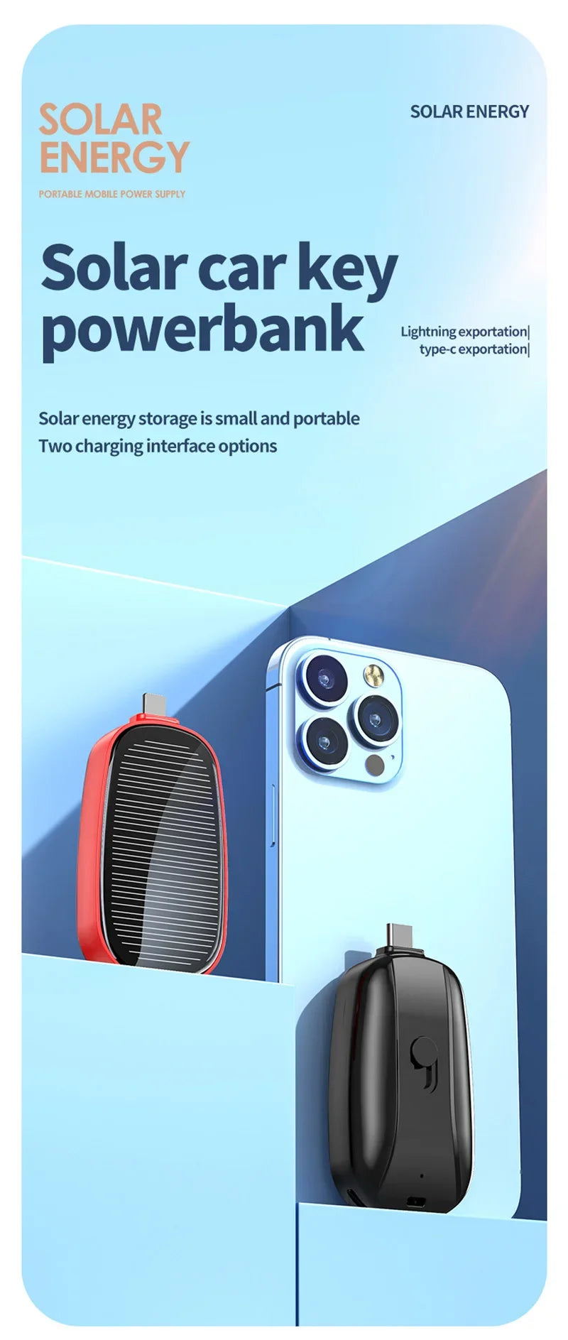 SolarKey Mini Power Bank 1200mAh