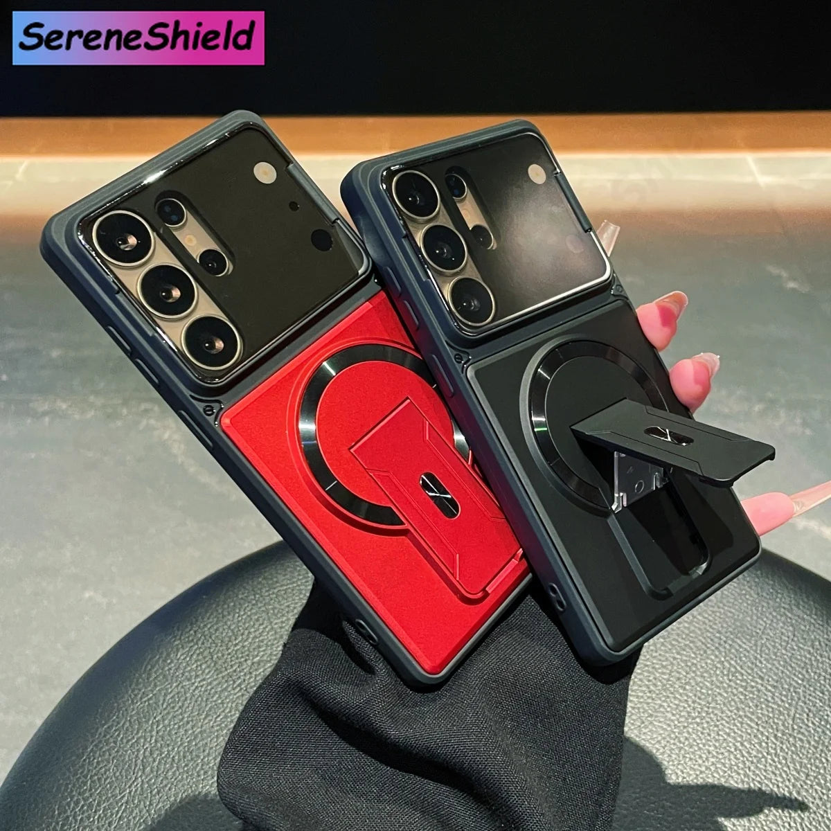 Camera Lens Cap & Magnetic Holder Phone Case for Samsung Galaxy Series