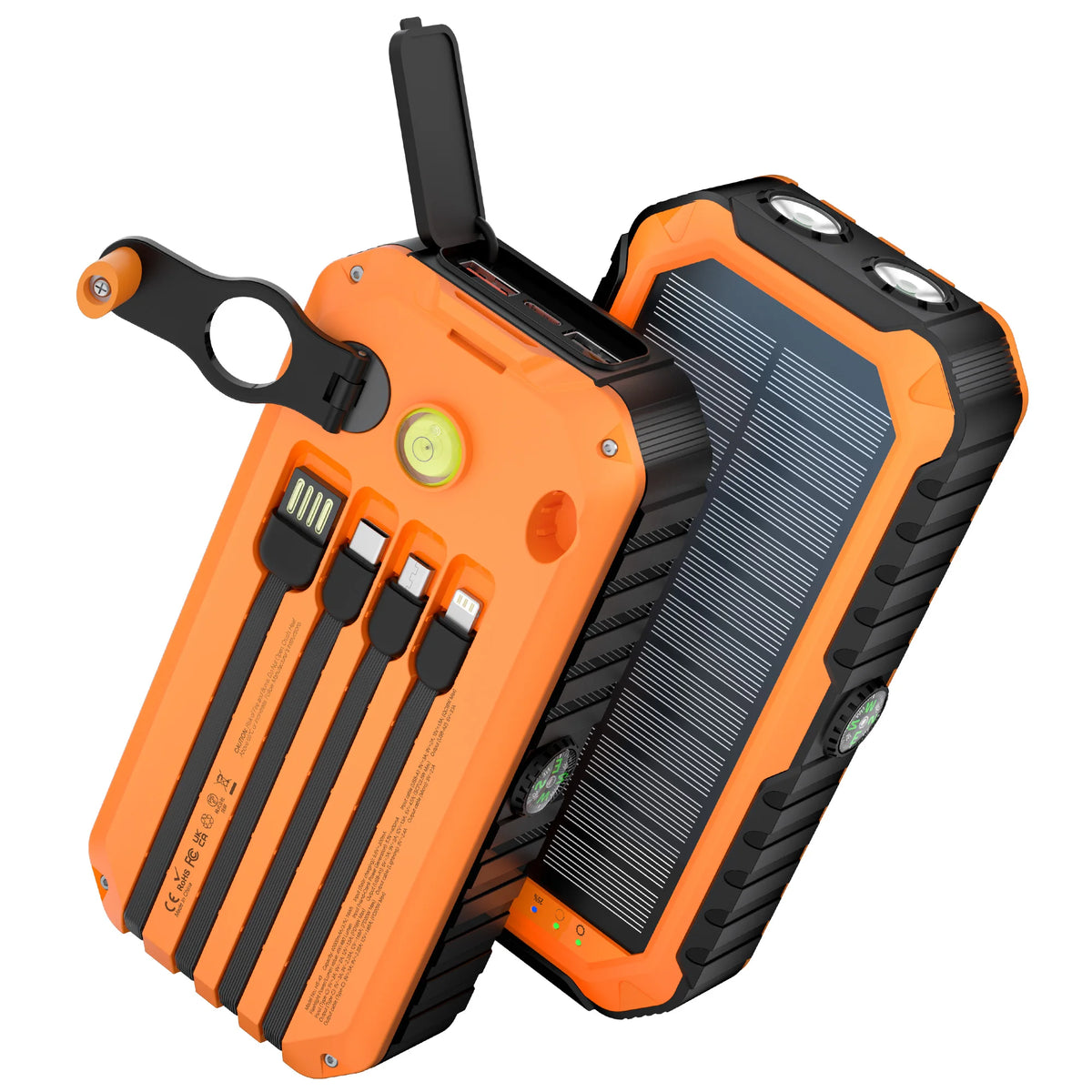 40,000mAh Solar Power Bank with Hand Crank & Built-In Cables