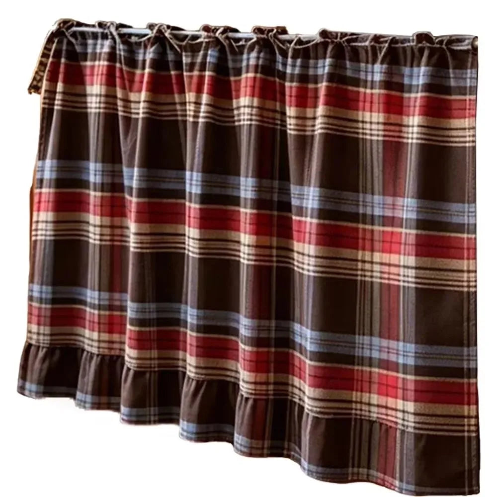 Farmhouse Plaid Kitchen Stove Cover with Ruffled Edges