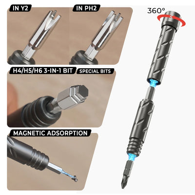 55-in-1 Precision Magnetic Screwdriver Set with 360° Swivel Handle