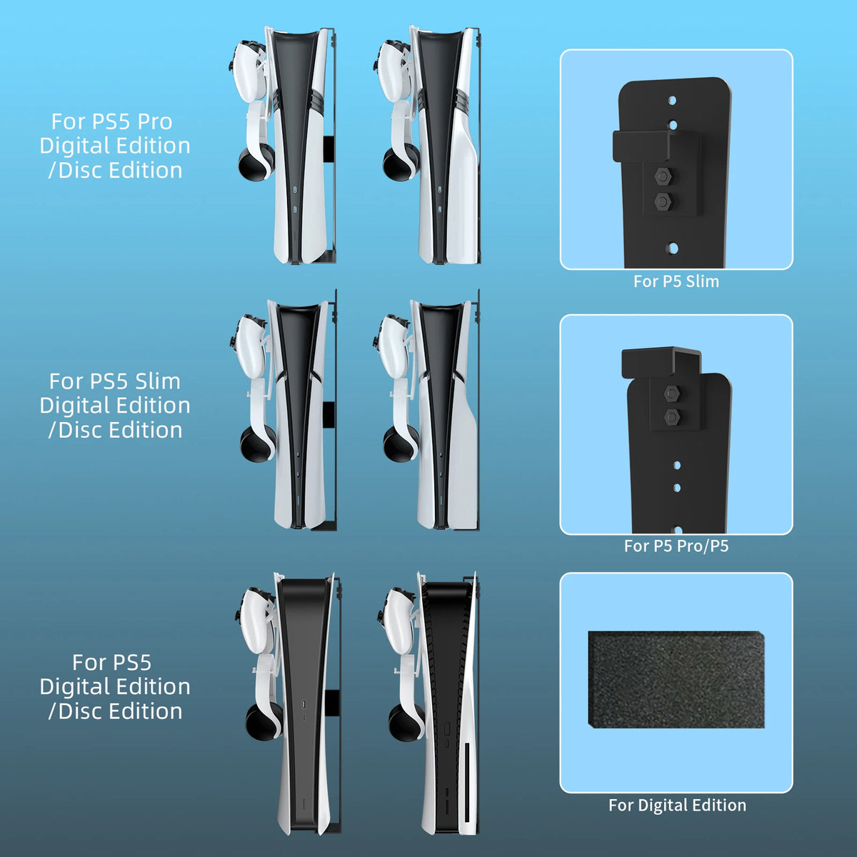 PS5 Slim Metal Wall Mount with Controller & Headset Holders