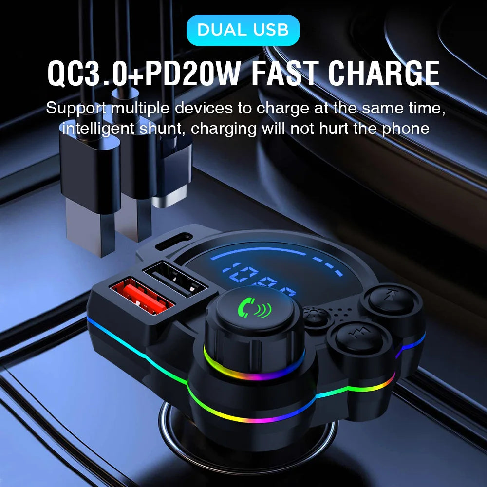 Bluetooth 5.3 Car FM Transmitter & Fast Charger