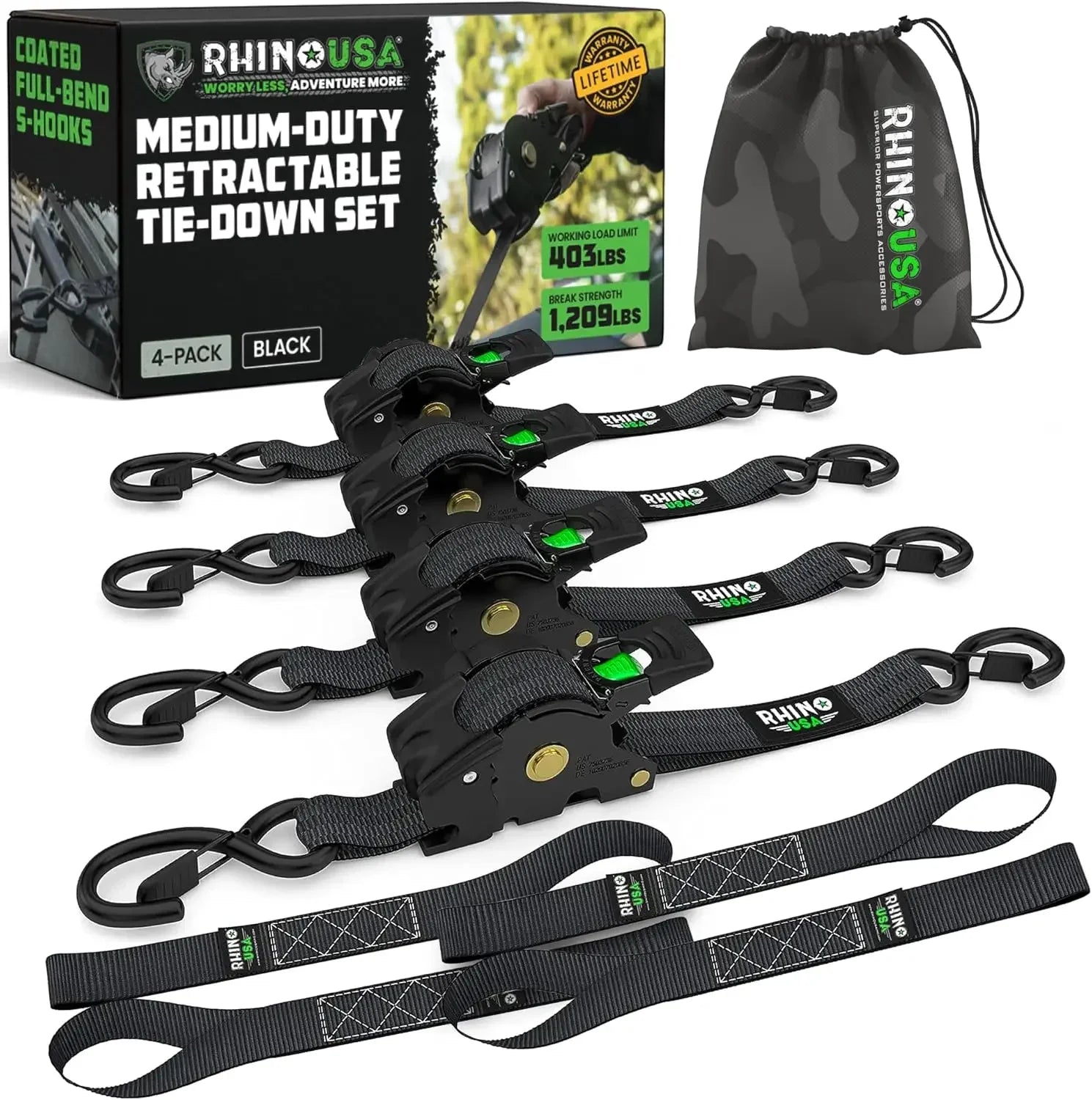 Retractable Ratchet Straps (4-Pack) - USA shipping only