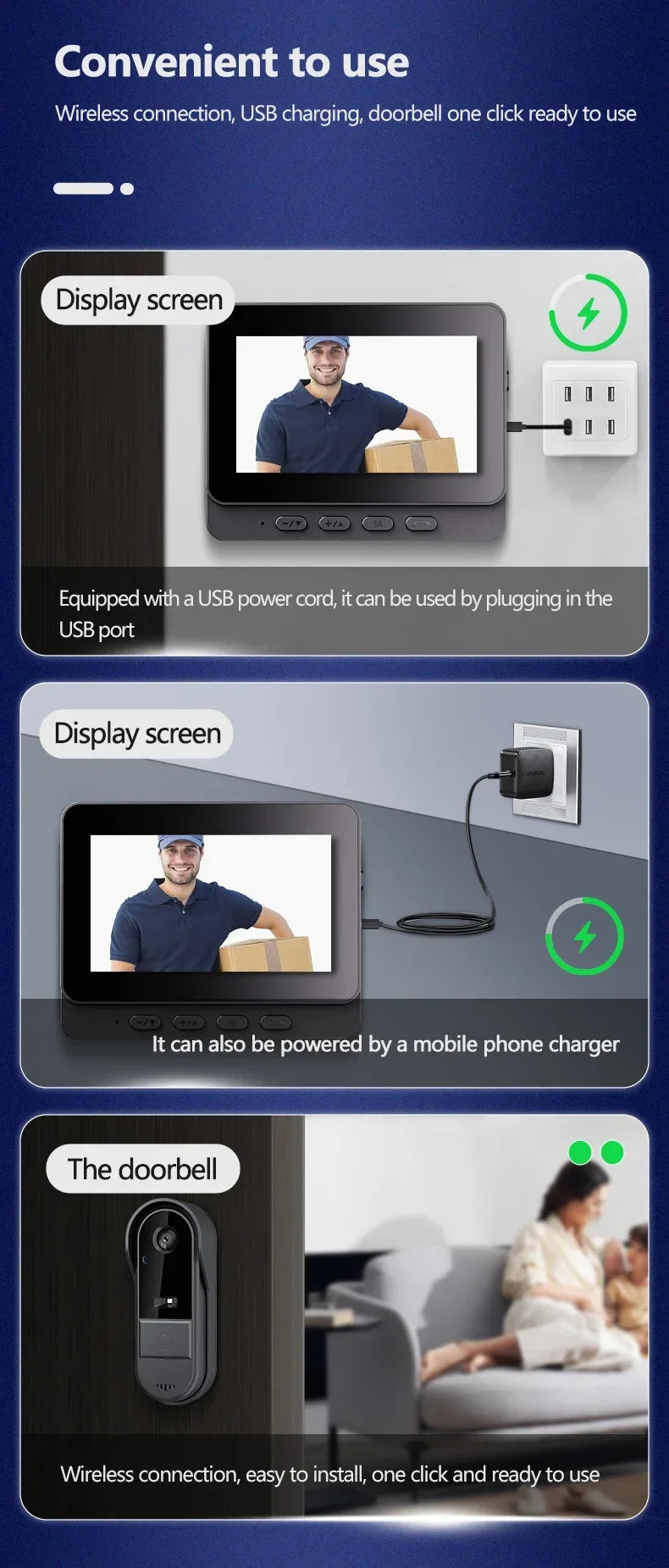 Wireless Video Doorbell with 4.3" Indoor Monitor