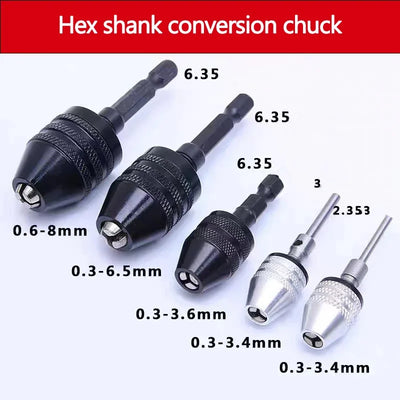 1/4" Hex Shank Keyless Drill Chuck Adapter (0.3mm–6.5mm Clamping Range)