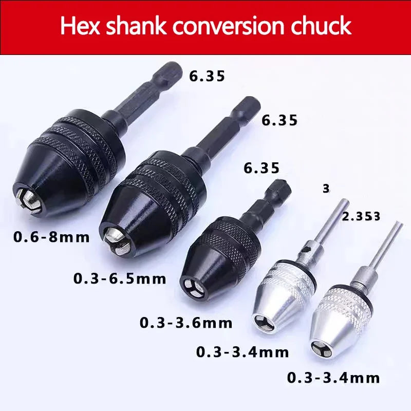 1/4" Hex Shank Keyless Drill Chuck Adapter (0.3mm–6.5mm Clamping Range)