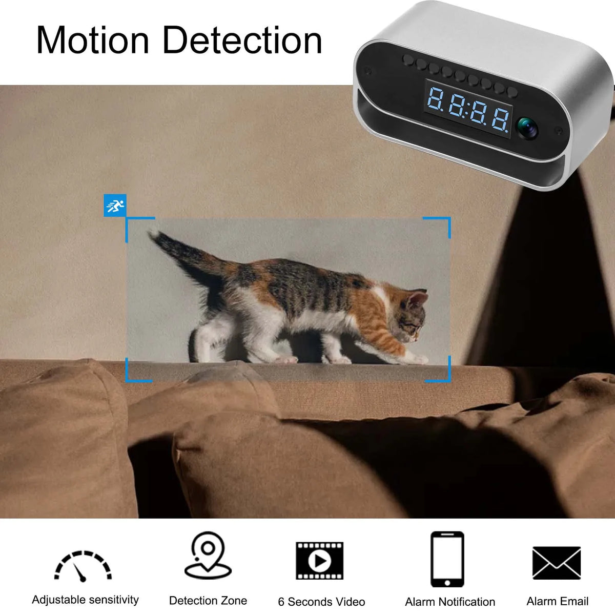 2K WiFi Clock Security Camera with Night Vision