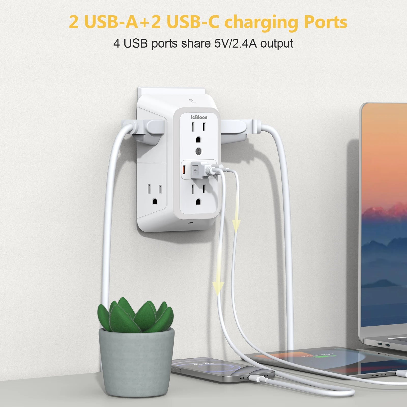 Outlet Extender with USB-C & Night Light