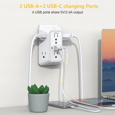 Outlet Extender with USB-C & Night Light