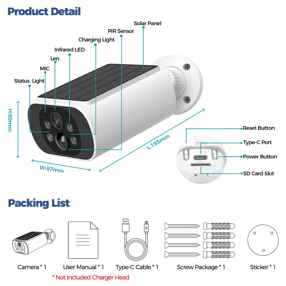 2.5K Solar WiFi Outdoor Security Camera
