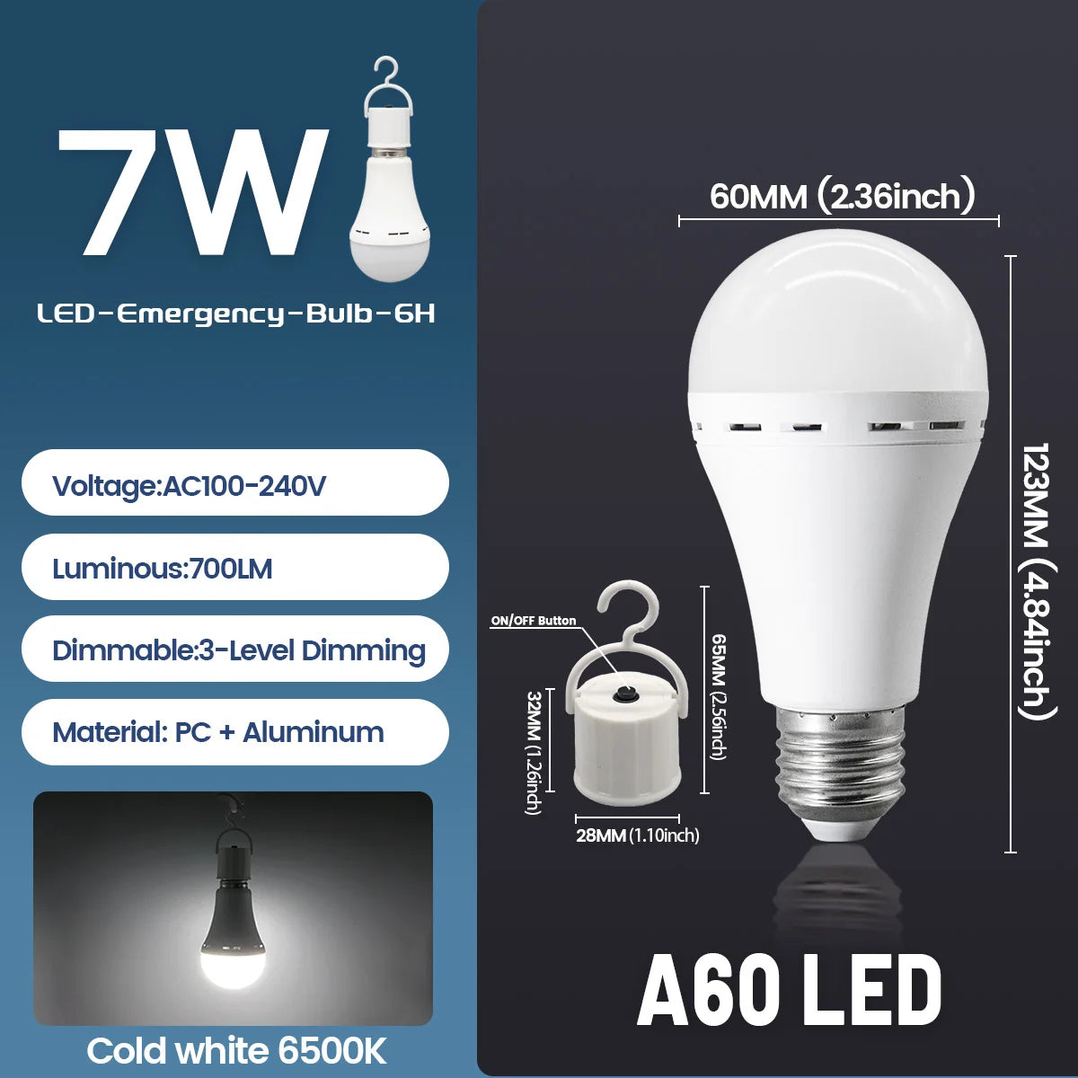 Rechargeable Emergency LED Light Bulb with Battery Backup