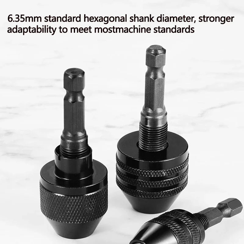 1/4" Hex Shank Keyless Drill Chuck Adapter (0.3mm–6.5mm Clamping Range)