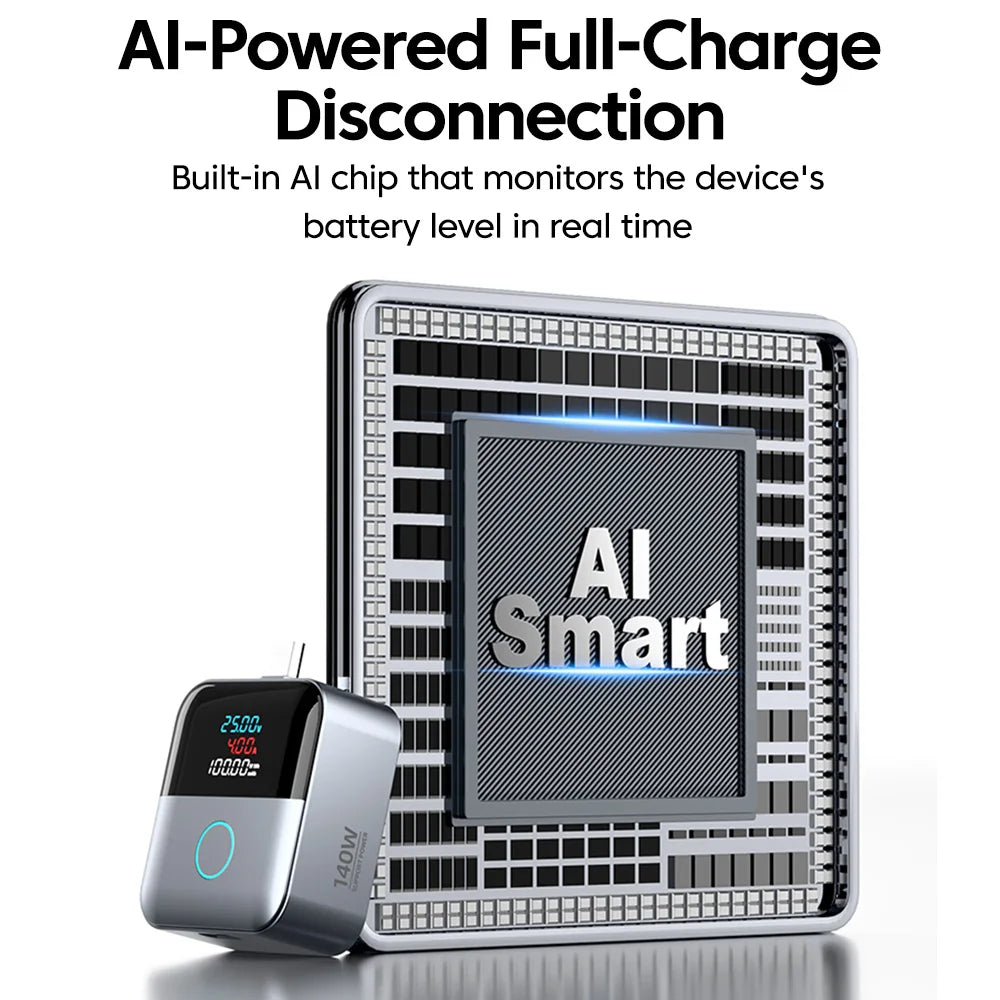 140W Auto-Disconnect USB-C Adapter with LED Power Display