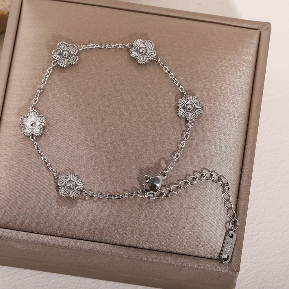 Five-Petal Clover Stainless Steel Bracelet