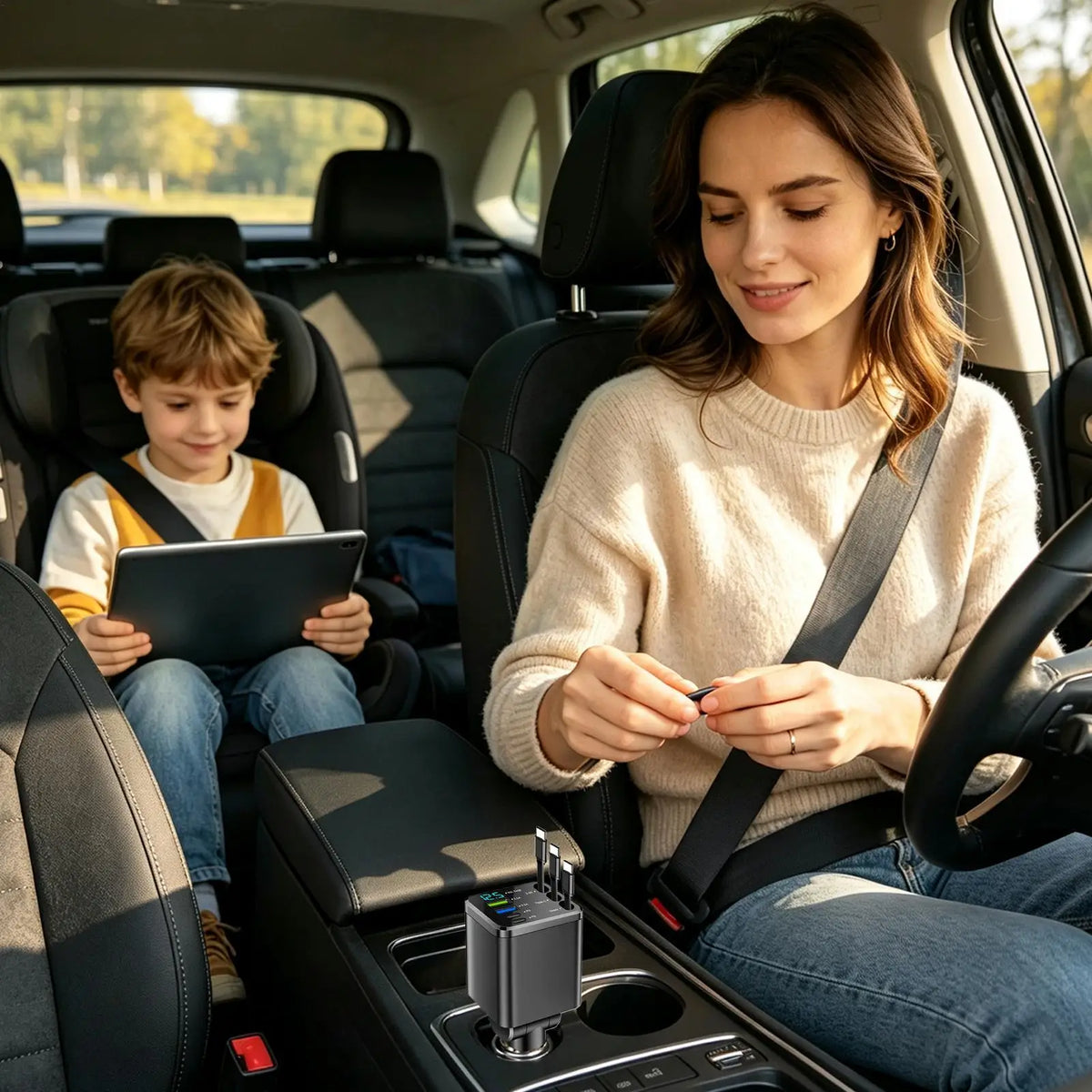 102W Retractable Fast Car Charger with Starlight Projector