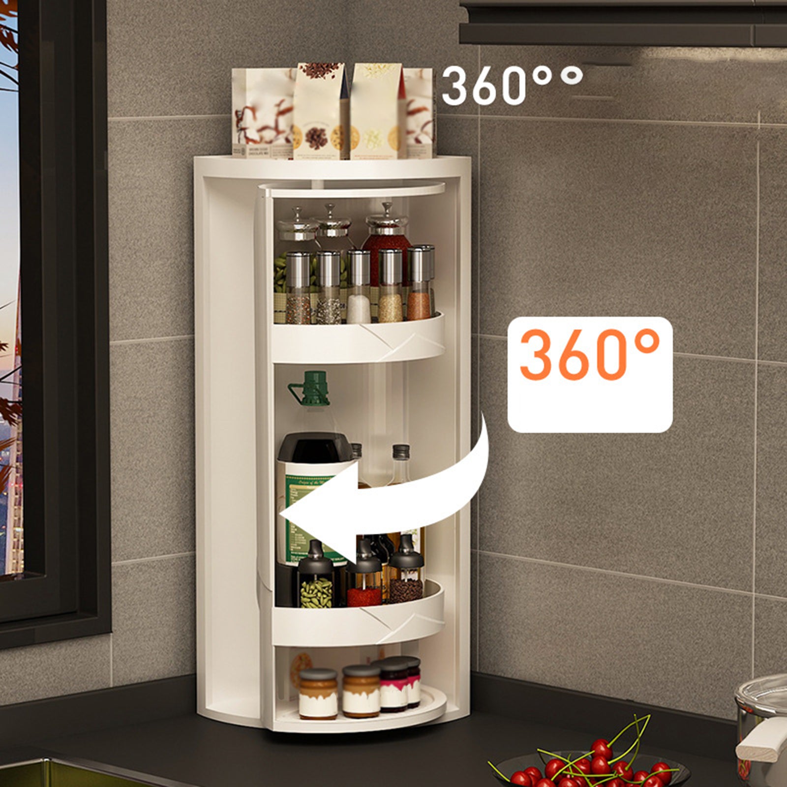 360° Rotating Corner Kitchen Spice Rack
