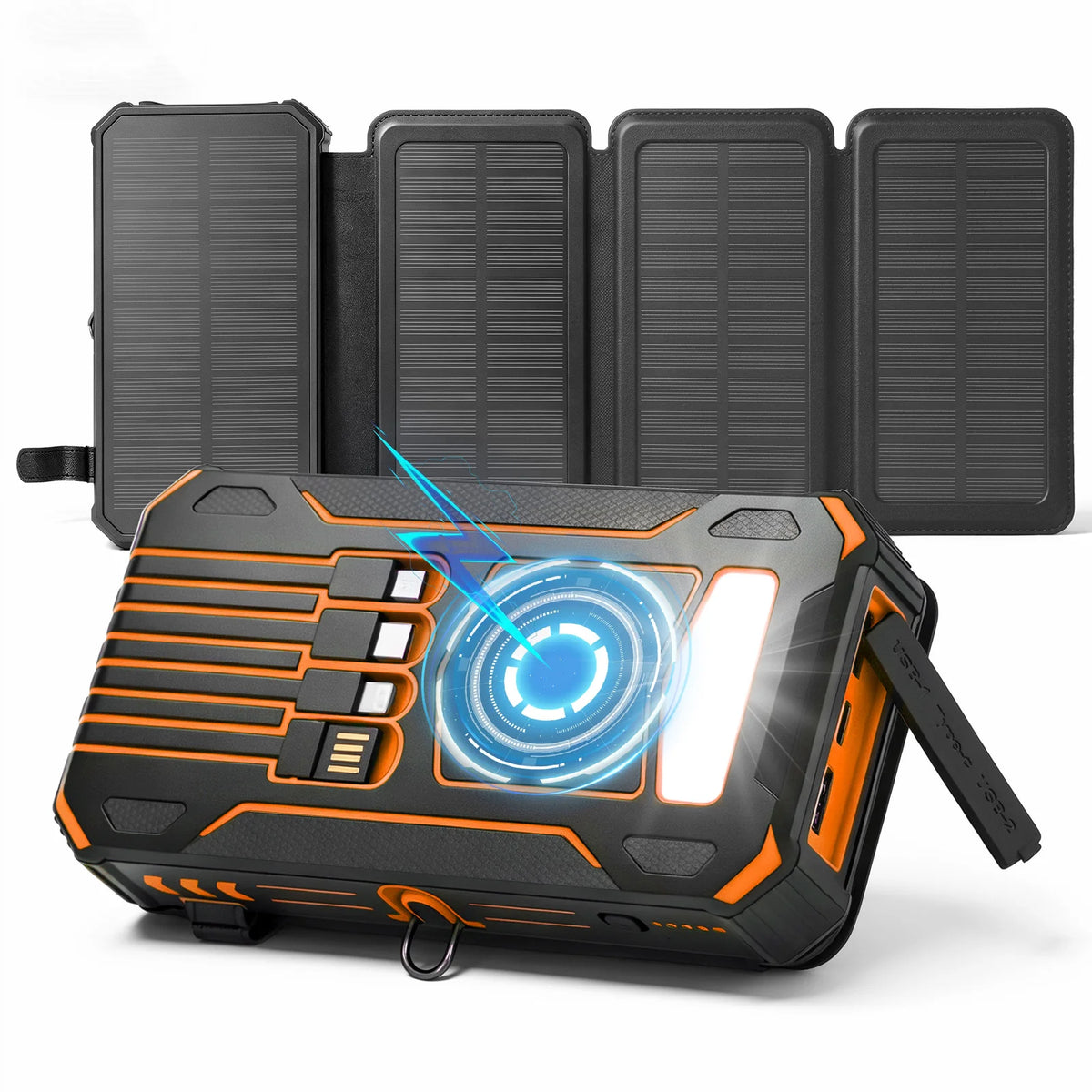 48,000mAh Solar Power Bank with 4 Panels & Wireless Charging
