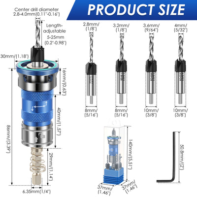 Woodworking Adjustable Countersink Drill Bit with Depth Stop