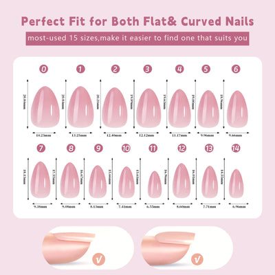 150 piezas de uñas postizas almendradas color nude – estilo ballet