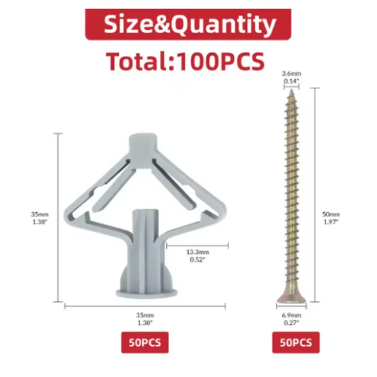 Drywall Toggle Anchors (50 Anchors + 50 Screws)