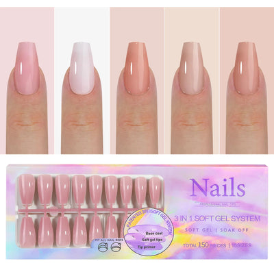 150 piezas de uñas postizas almendradas color nude – estilo ballet