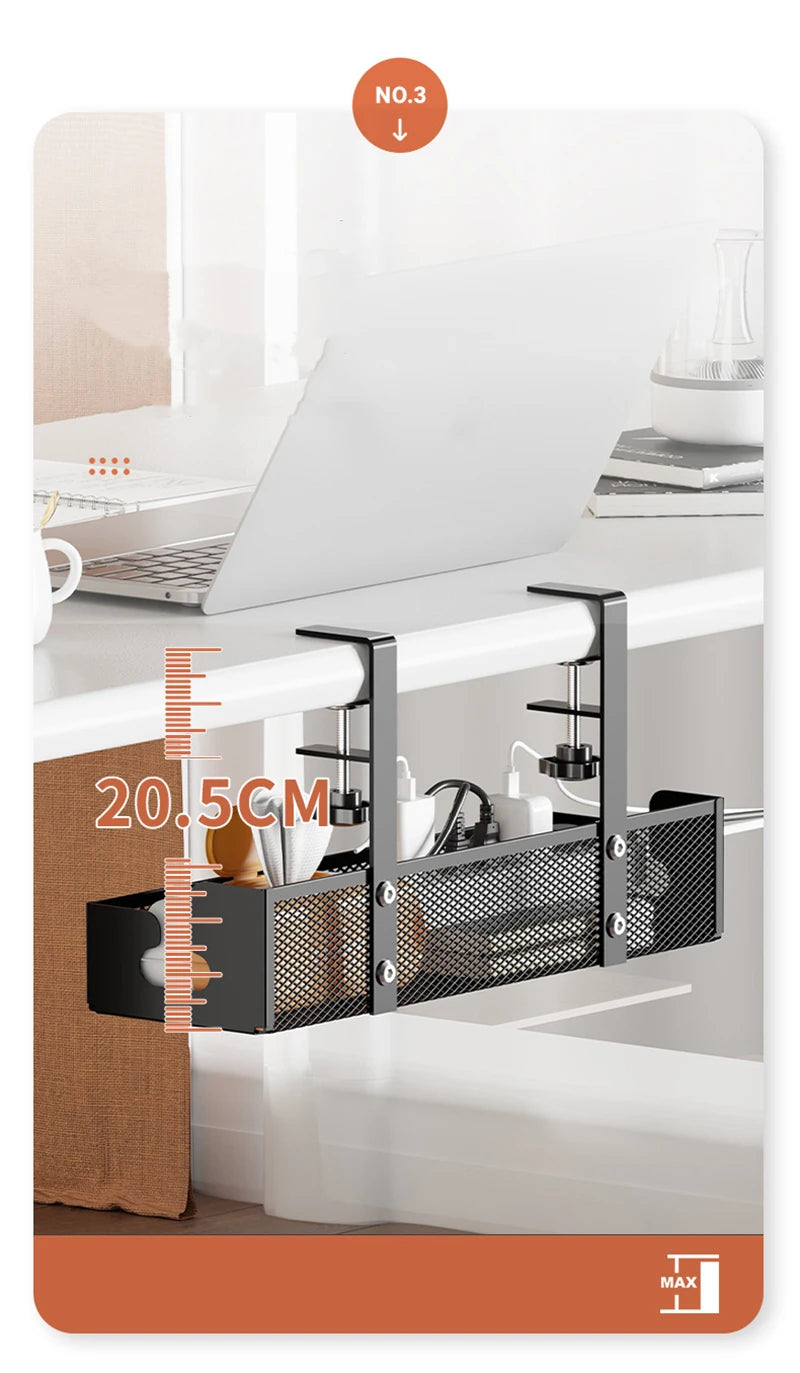 No-Drill Under Desk Cable Management Tray