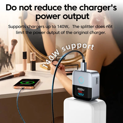 140W Auto-Disconnect USB-C Adapter with LED Power Display