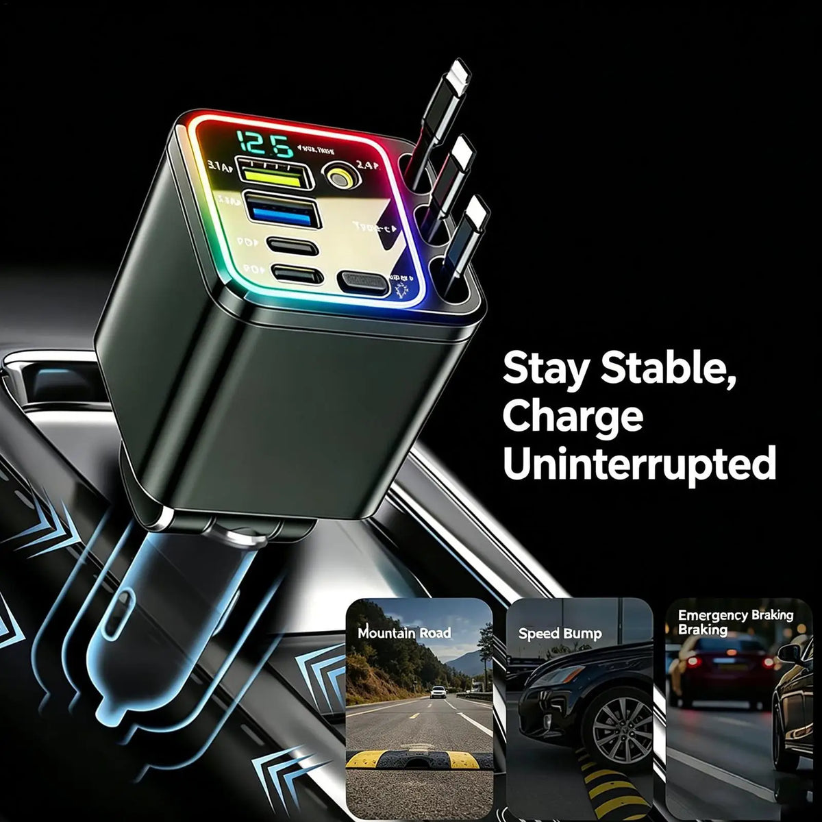 102W Retractable Fast Car Charger with Starlight Projector