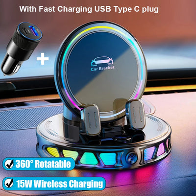 15W Auto-Clamping Wireless Car Charger with RGB Lights