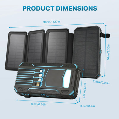 48,000mAh Solar Power Bank with 4 Panels & Wireless Charging