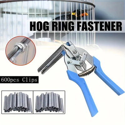 Heavy-Duty Hog Ring Pliers Kit with 600 Clips
